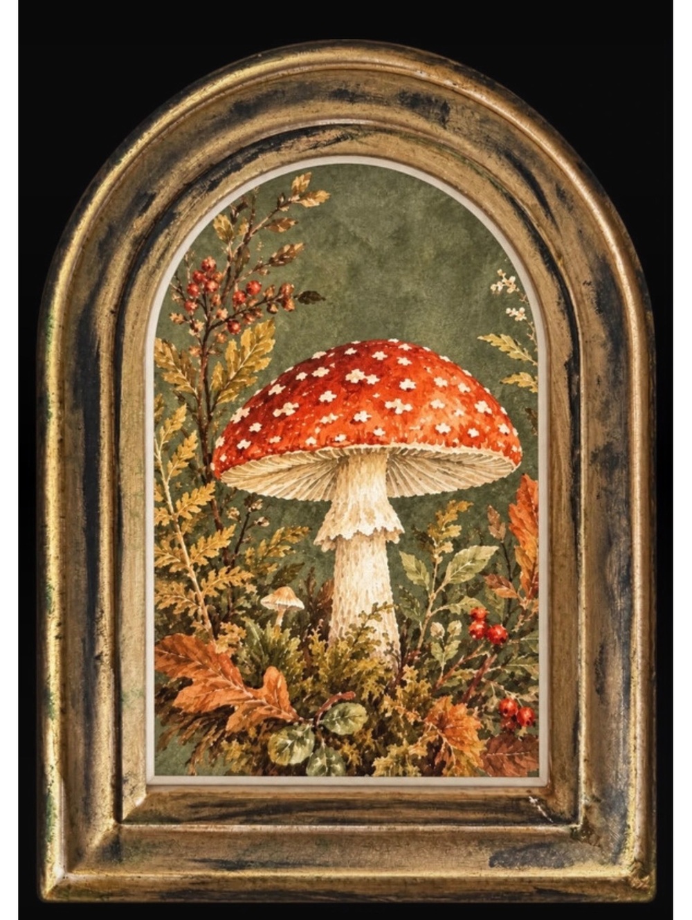 NWT 5X7 Vintage Inspired fall Mushroom wall or Desk decor
